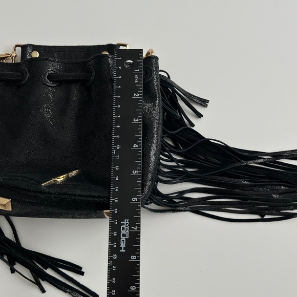 Brian Atwood Pippa Bucket Bag Black Metallic Mini Edgy Glam Western Fringe Boho - Picture 12 of 12